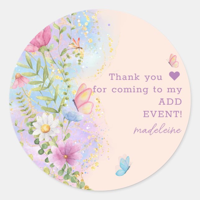 Whimsical Wildflowers Floral Garden Bridal Shower Classic Round Sticker (Front)
