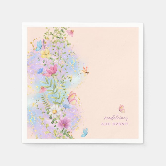 Whimsical Wildflowers Floral Garden Bridal Shower Napkin (Front)