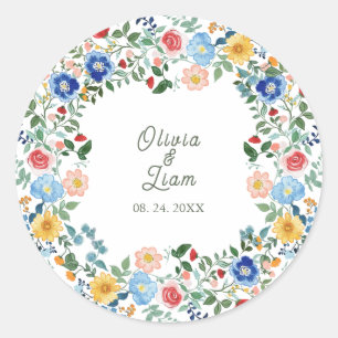 Whimsical Wildflowers Floral Garden Wedding Classic Round Sticker