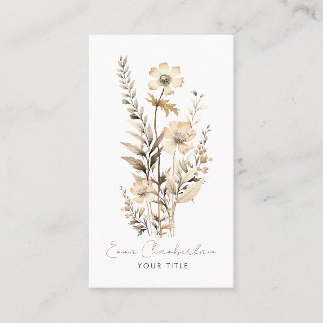 Whimsical Wildflowers Handwritten Script Business Card (Front)