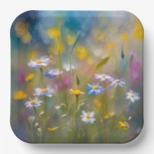 Whimsical Wildflowers In The Wind Paper Plate