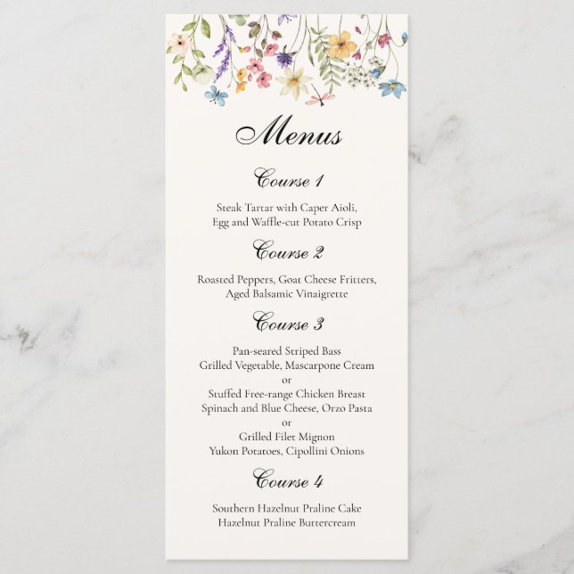Whimsical Wildflowers Meadow Wedding Menu (Front)
