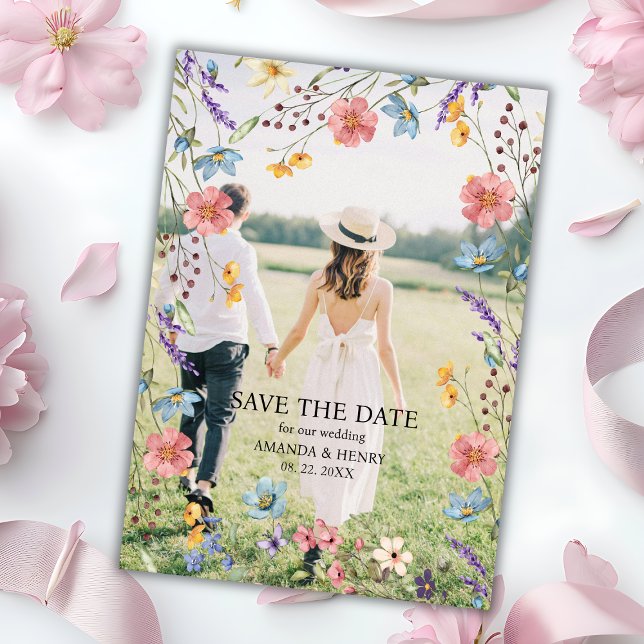 Whimsical Wildflowers Photo Garden Wedding Save The Date (Creator Uploaded)