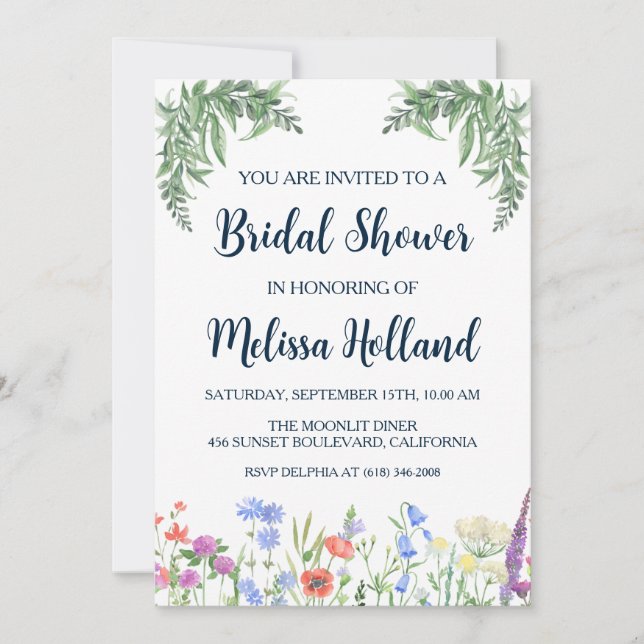 Whimsical wildflowers winter bridal shower invitation (Front)