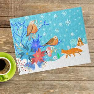 Whimsical Wildlife In Winter Snow Jigsaw Puzzle