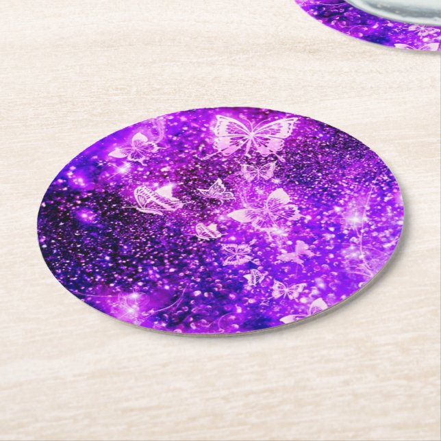 Whimsical Wing: Purple Butterfly Round Coaster (Angled)