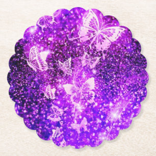 Whimsical Wing: Purple Butterfly Scalloped Coaster