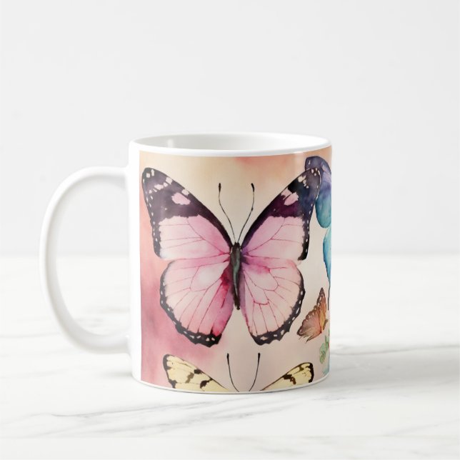 "Whimsical Wings: Butterfly Design Coffee Cup" Mug (Left)