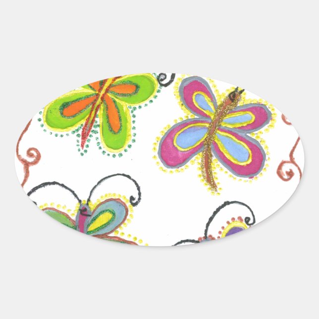 Whimsical Wings: Stunning Butterfly-Themed design Oval Sticker (Front)