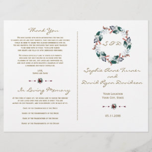 Whimsical Winter Berries Wreath Wedding Program