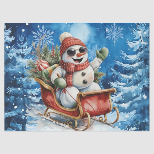Whimsical Winter Blue Christmas Snowman Tissue Paper (Front)