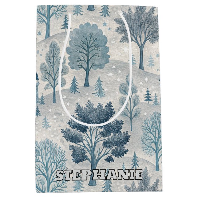 Whimsical Winter Castle Landscape in Blue & Grey Medium Gift Bag (Front)