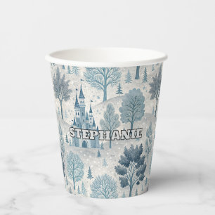 Whimsical Winter Castle Landscape in Blue & Grey Paper Cups