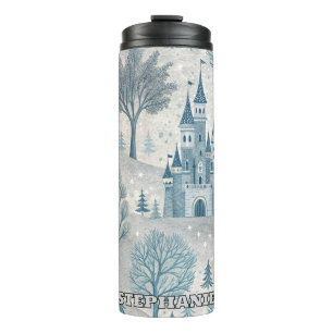 Whimsical Winter Castle Landscape in Blue & Grey Thermal Tumbler