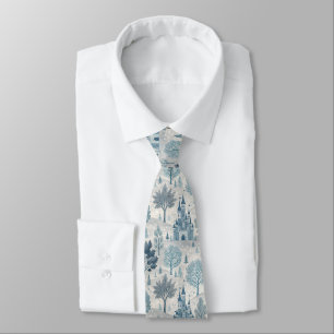 Whimsical Winter Castle Landscape in Blue & Grey Tie
