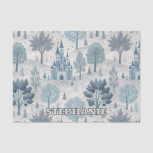 Whimsical Winter Castle Landscape in Blue & Grey Tissue Paper