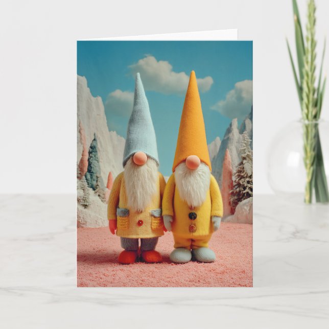 Whimsical Winter Christmas Gnome Pair Holiday Card (Front)