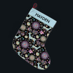 Whimsical Winter Deer and Snowflakes Personalised Large Christmas Stocking<br><div class="desc">Decorative winter deer floral and snowflakes pattern.</div>