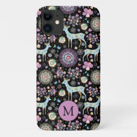Whimsical Winter Deer Snowflakes Pattern Monogram