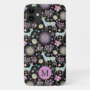 Whimsical Winter Deer Snowflakes Pattern Monogram Case-Mate iPhone Case