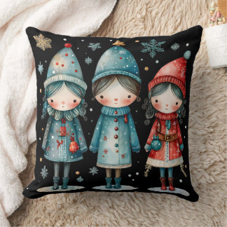 Whimsical Winter Family Throw Pillow