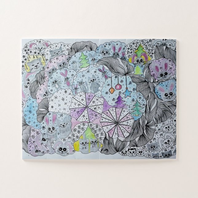 Whimsical Winter Forest Kids Oversized Pieces Jigsaw Puzzle (Horizontal)