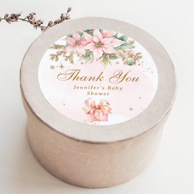 Whimsical Winter girl baby shower thank you Classic Round Sticker (Creator Uploaded)
