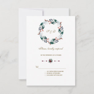 Whimsical Winter Holy Berries Wreath Wedding RSVP Card