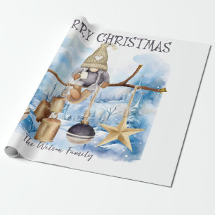Whimsical Winter Lady Gnome Merry Christmas Wrapping Paper