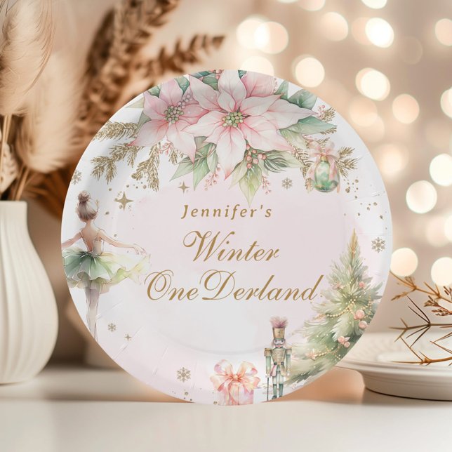 Whimsical Winter Onederland Pastel pink birthday Paper Plate (Creator Uploaded)