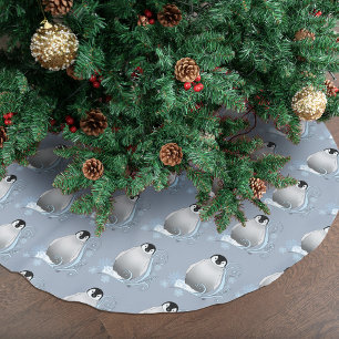 Whimsical Winter Penguin Art Nouveau Snowflakes Brushed Polyester Tree Skirt