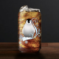 Whimsical Winter Penguin Art Nouveau Snowflakes
