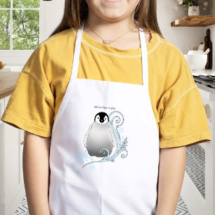 Whimsical Winter Penguin Art Nouveau Snowflakes Kids Apron