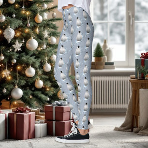 Whimsical Winter Penguin Art Nouveau Snowflakes Leggings