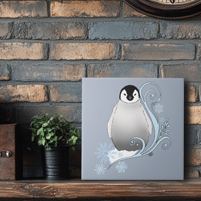 Whimsical Winter Penguin Art Nouveau Snowflakes  Tile (Creator Uploaded)