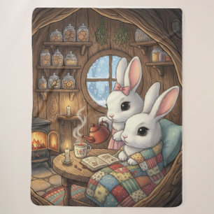 Whimsical Winter Rabbit Sanctuary Sherpa Blanket