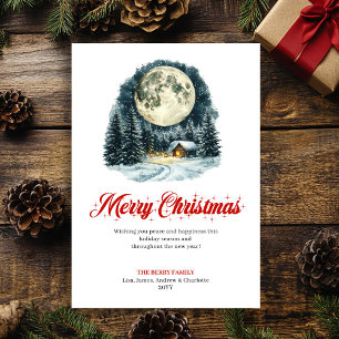 Whimsical Winter Scene Red Green Greeting Card