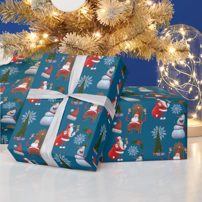 Whimsical Winter Tree with Santa and Snowman Wrapping Paper (Holidays)
