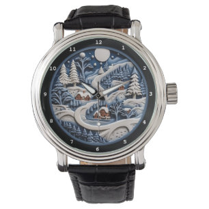 Whimsical Winter Village Beneath Starry Sky Watch