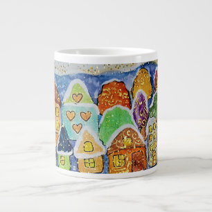 Whimsical Winter Village Folk Art Christmas Gift Large Coffee Mug