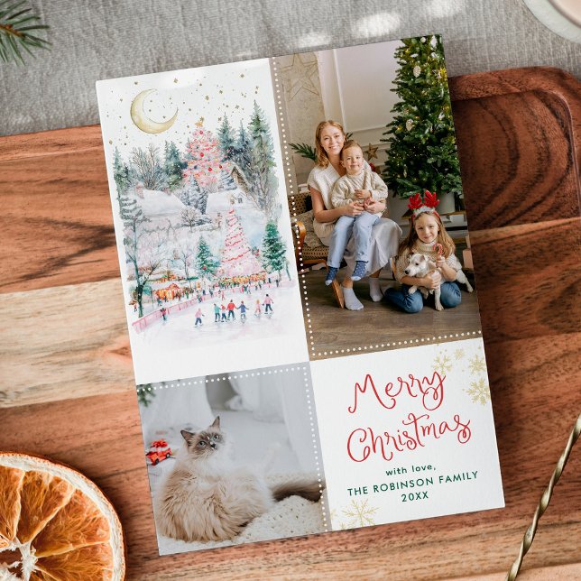 Whimsical Winter Village Merry Christmas 2 Photo Holiday Card (Creator Uploaded)