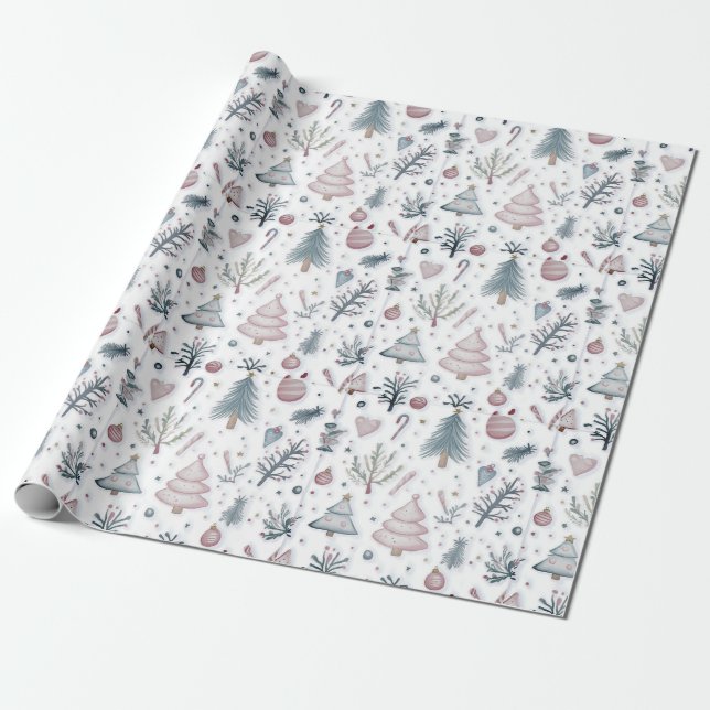 Whimsical Winter Wonderland Pattern Wrapping Paper (Unrolled)