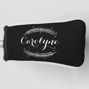 Whimsical Winter Wreath Black Personalised I Golf Head Cover
