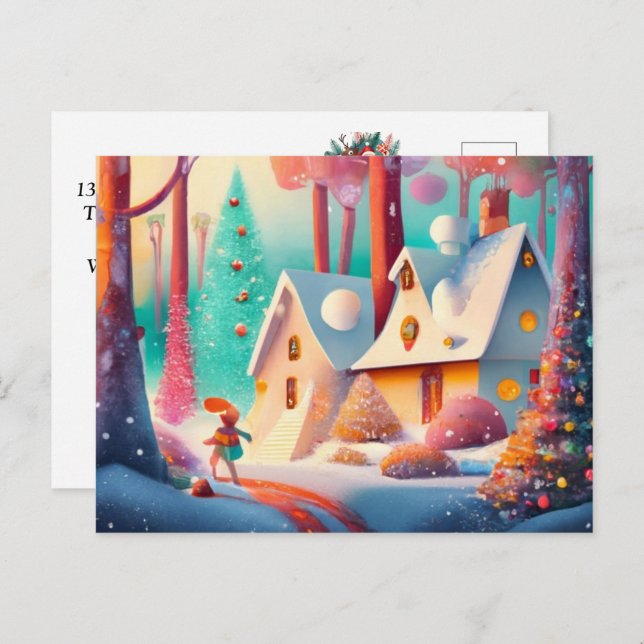Whimsical Winter's Tale: Add Your Warm Wishes Holiday Postcard (Front/Back)