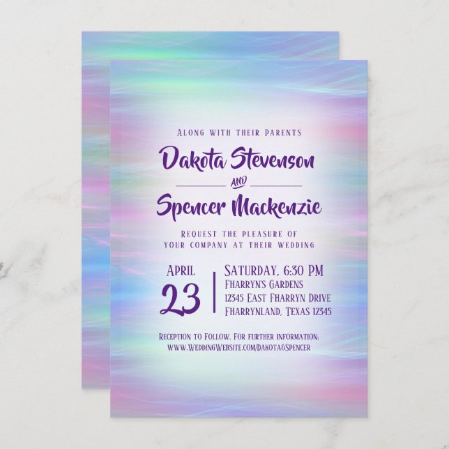 Whimsical Wisps | Holo Fairy Pastel Rainbow Ombre Invitation (Front/Back)