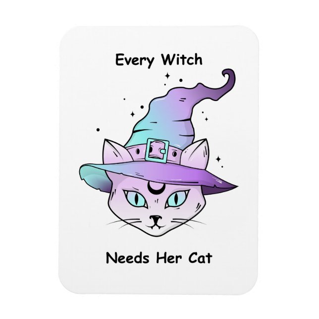 Whimsical Witch Cat Magnet (Vertical)