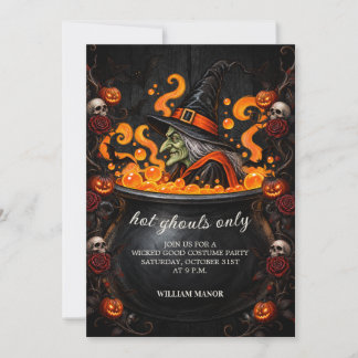 Whimsical Witch Cauldron Halloween Invitation