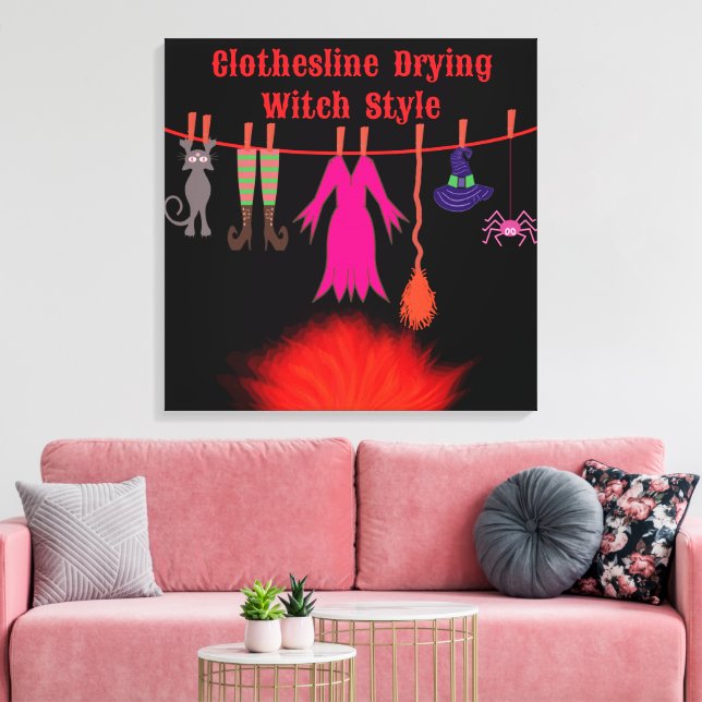 Whimsical Witch Clothesline Halloween Graphic Art Canvas Print (Insitu(LivingRoom))