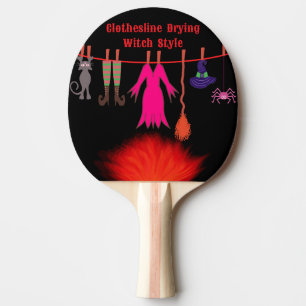 Whimsical Witch Clothesline Halloween Graphic Art Ping Pong Paddle