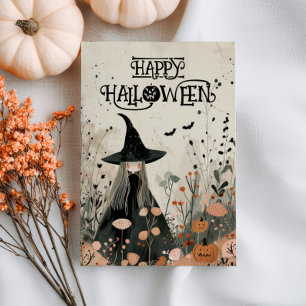 Whimsical Witch Fall Foliage Happy Halloween Card